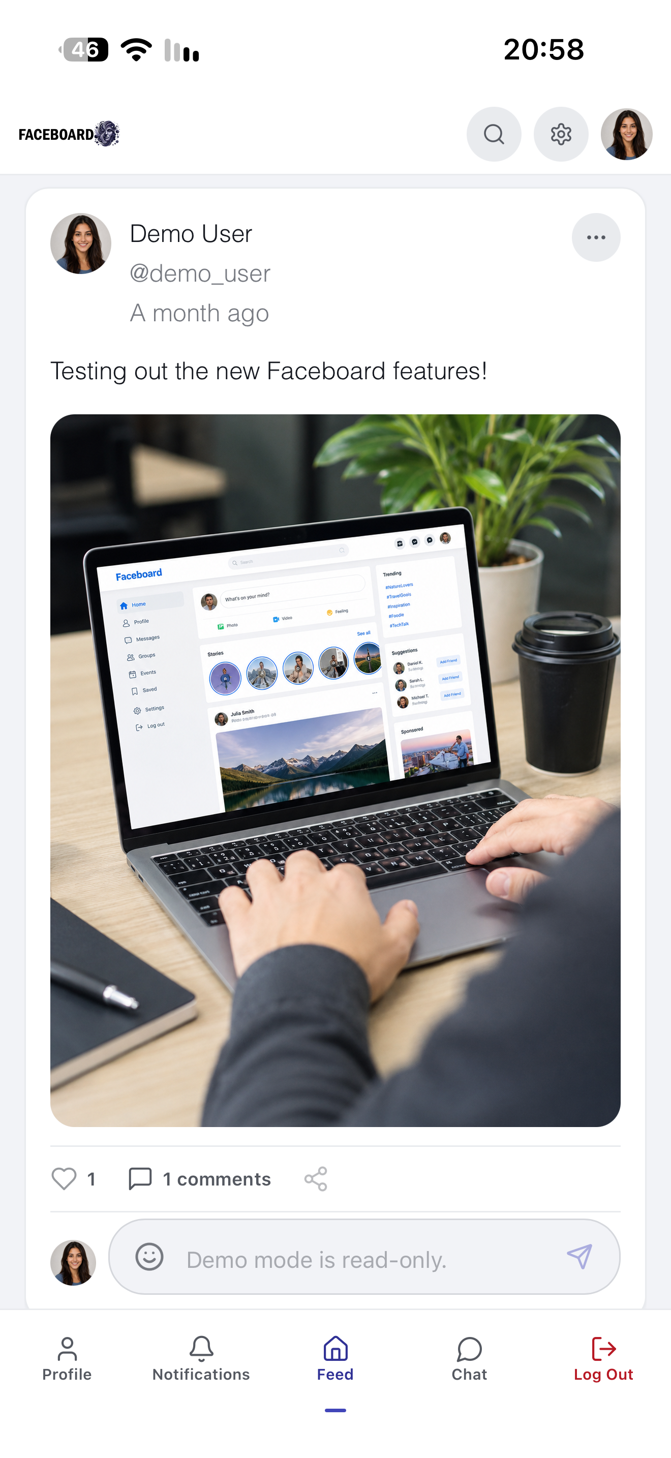 Faceboard mobile Feed