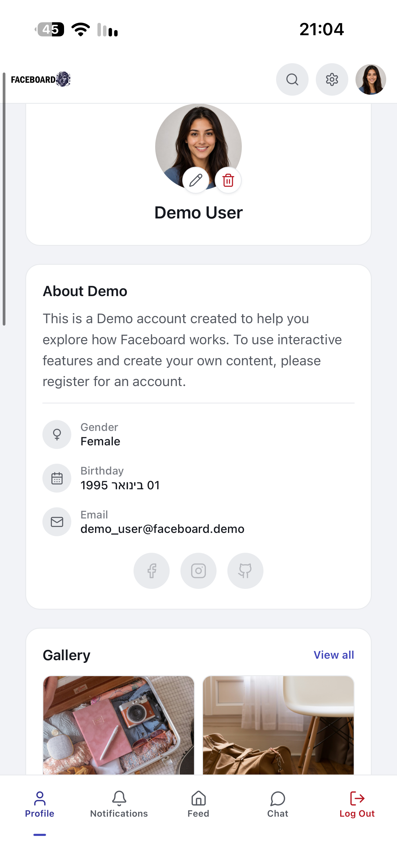 Faceboard mobile Profile