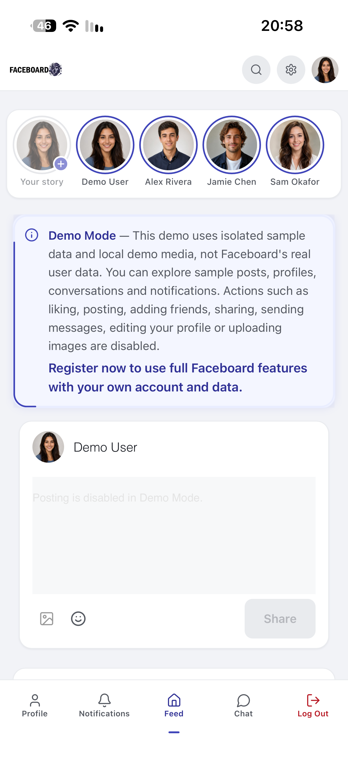 Faceboard mobile Stories
